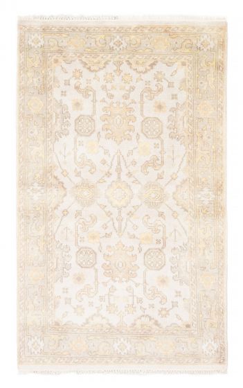 Bordered  Traditional Ivory Area rug 3x5 Indian Hand-knotted 377880