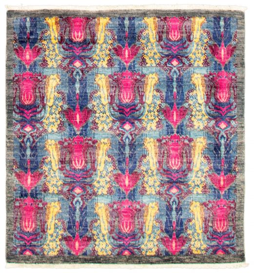 Transitional Grey Area rug Square Pakistani Hand-knotted 342094