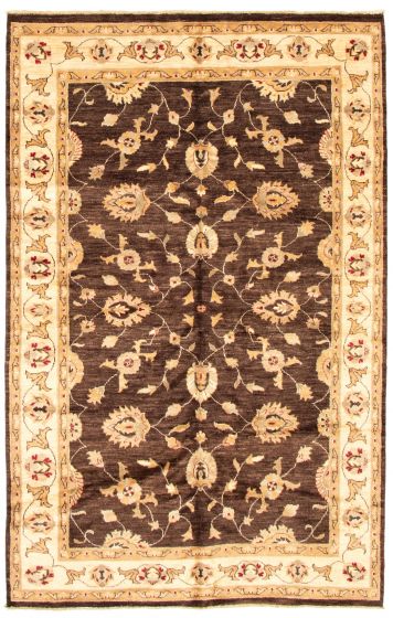 Bordered  Traditional Brown Area rug 6x9 Indian Hand-knotted 335363