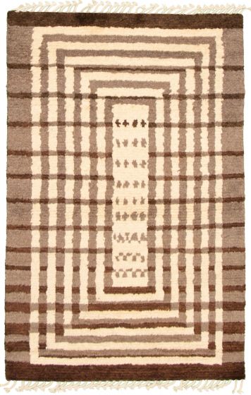 Moroccan  Tribal Ivory Area rug 3x5 Pakistani Hand-knotted 339832