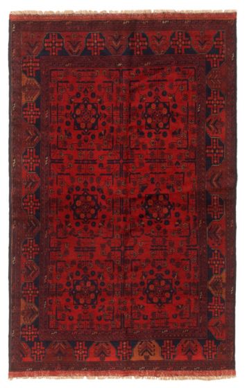 Bordered  Traditional Red Area rug 4x6 Afghan Hand-knotted 347902
