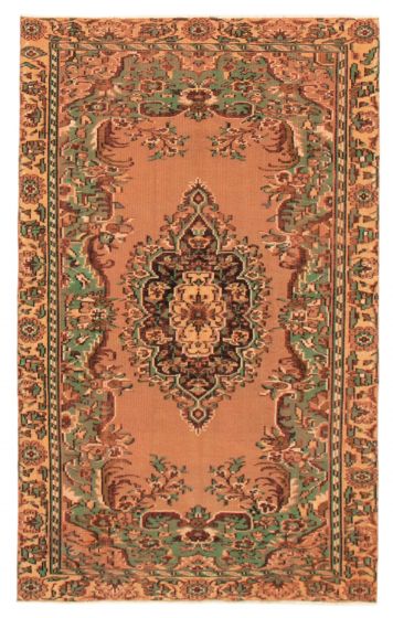 Bordered  Vintage Brown Area rug 5x8 Turkish Hand-knotted 358931