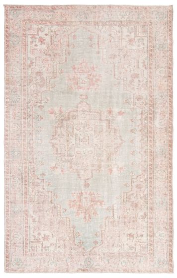 Bordered  Vintage Green Area rug 5x8 Turkish Hand-knotted 363473