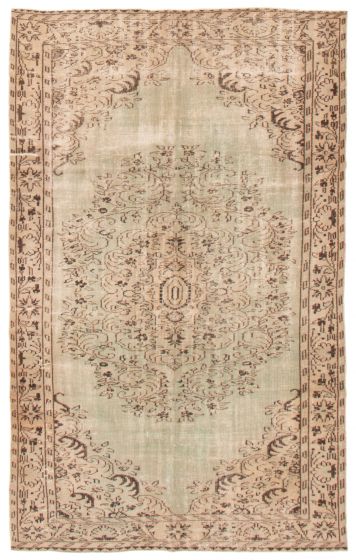 Bordered  Vintage Green Area rug 5x8 Turkish Hand-knotted 368898