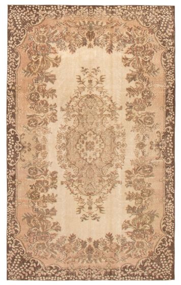 Bordered  Vintage Ivory Area rug 5x8 Turkish Hand-knotted 368904