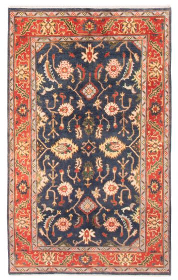 Bordered  Traditional Blue Area rug 5x8 Indian Hand-knotted 377787