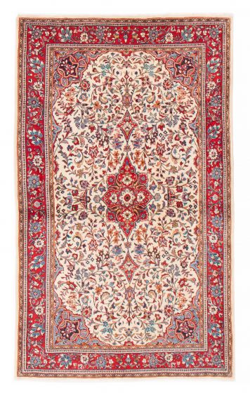 Bordered  Traditional Ivory Area rug 4x6 Persian Hand-knotted 382274