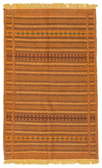 Bordered  Stripes Brown Area rug 3x5 Turkish Flat-weave 334646