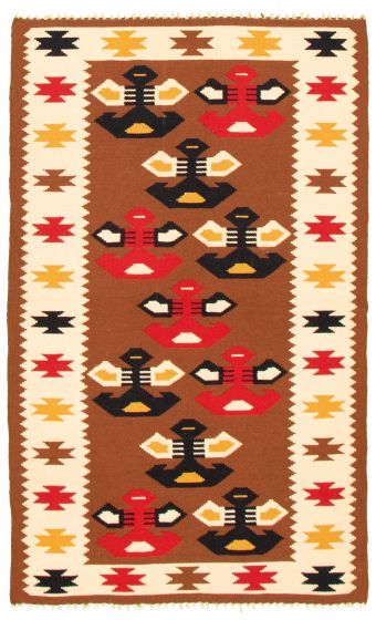 Flat-weaves & Kilims  Tribal Brown Area rug 3x5 Turkish Flat-weave 343582