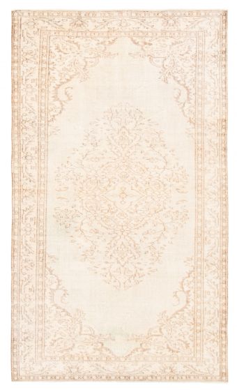 Bordered  Vintage Ivory Area rug 5x8 Turkish Hand-knotted 361073