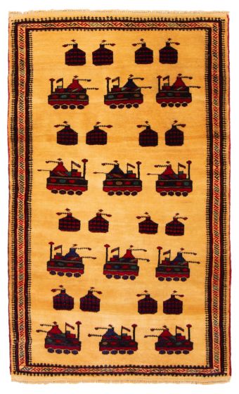 Bordered  Tribal Ivory Area rug 3x5 Afghan Hand-knotted 372674