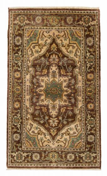 Bordered  Traditional Brown Area rug 3x5 Indian Hand-knotted 376129