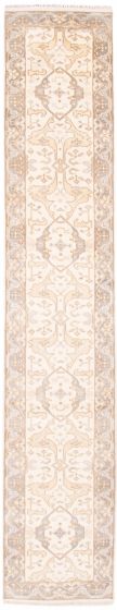 Bordered  Traditional Ivory Runner rug 14-ft-runner Indian Hand-knotted 377775