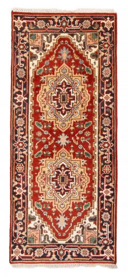 Bordered  Traditional Red Runner rug 6-ft-runner Indian Hand-knotted 377945