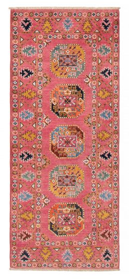 Geometric  Transitional Pink Runner rug 6-ft-runner Afghan Hand-knotted 390371