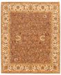 Bordered  Traditional Brown Area rug 6x9 Indian Hand-knotted 335526