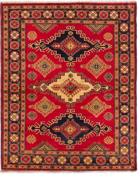 Bordered  Geometric Red Area rug 4x6 Afghan Hand-knotted 281506