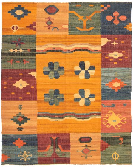 Casual  Transitional Orange Area rug 9x12 Turkish Flat-weave 335739
