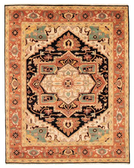 Bordered  Traditional Black Area rug 6x9 Indian Hand-knotted 362076