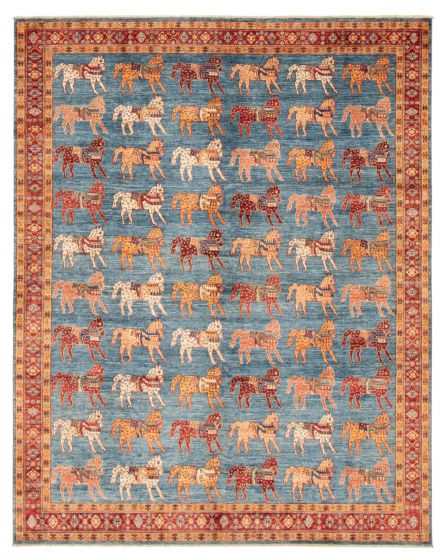 Bordered  Traditional Blue Area rug 6x9 Afghan Hand-knotted 367020