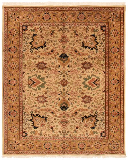 Bordered  Traditional Ivory Area rug 6x9 Indian Hand-knotted 368102