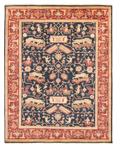 Bordered  Traditional Blue Area rug 8x10 Indian Hand-knotted 370548