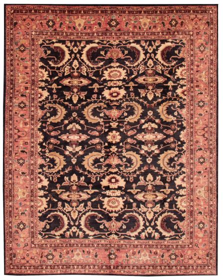 Bordered  Traditional Black Area rug 8x10 Afghan Hand-knotted 375294