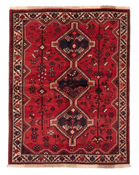 Bordered  Traditional Red Area rug 4x6 Persian Hand-knotted 383515