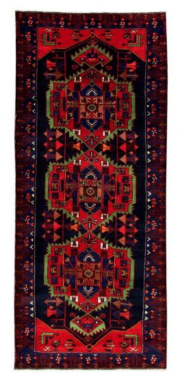 Bordered  Traditional Blue Runner rug 10-ft-runner Persian Hand-knotted 352477