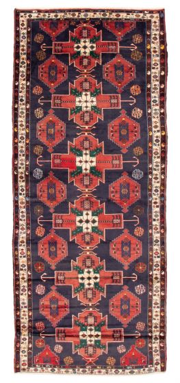 Bordered  Traditional Blue Runner rug 12-ft-runner Turkish Hand-knotted 370294