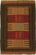 Bordered  Stripes Brown Area rug 3x5 Turkish Flat-weave 334009
