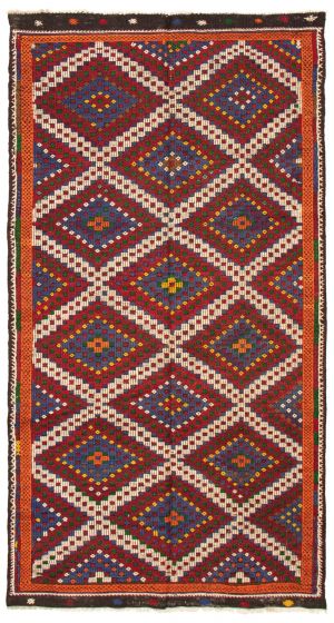 Flat-weaves & Kilims  Geometric Red Area rug Unique Turkish Flat-Weave 369887