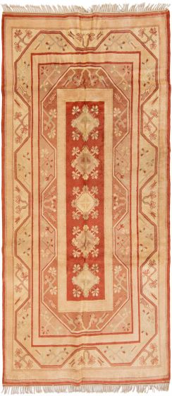 Bordered  Traditional Brown Area rug Unique Turkish Hand-knotted 305967