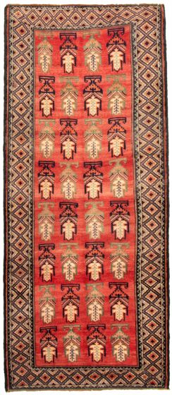 Bordered  Tribal Red Runner rug 9-ft-runner Turkish Hand-knotted 333568