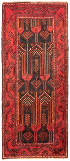 Bordered  Tribal Black Runner rug 10-ft-runner Turkish Hand-knotted 334302