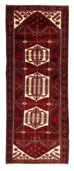 Bordered  Traditional Red Runner rug 10-ft-runner Persian Hand-knotted 352479