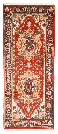 Bordered  Traditional Red Runner rug 6-ft-runner Indian Hand-knotted 377319