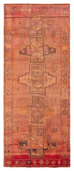 Geometric  Vintage/Distressed Brown Runner rug 13-ft-runner Turkish Hand-knotted 389789