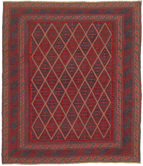 Bordered  Carved Red Area rug 4x6 Afghan Hand-knotted 311237