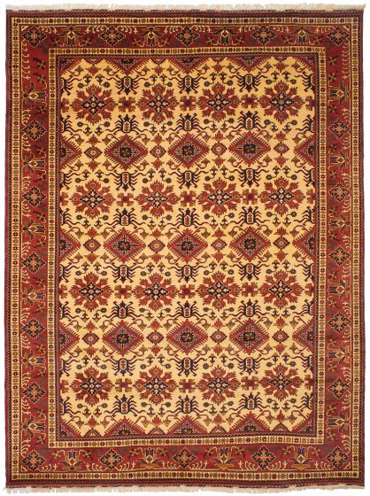 Bordered  Traditional Yellow Area rug 9x12 Afghan Hand-knotted 284156