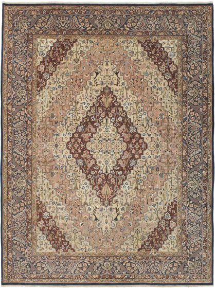 Bordered  Traditional Ivory Area rug 9x12 Indian Hand-knotted 284596