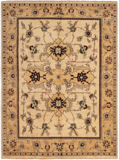 Bordered  Traditional Ivory Area rug 9x12 Indian Hand-knotted 300283