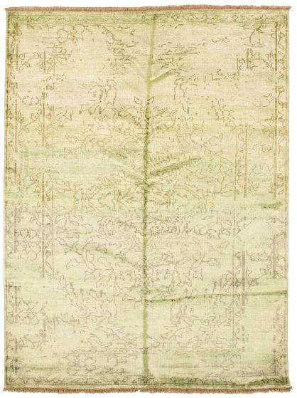 Bordered  Transitional Green Area rug 5x8 Indian Hand-knotted 306407
