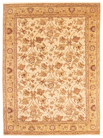Bordered  Traditional Ivory Area rug 9x12 Indian Hand-knotted 355333