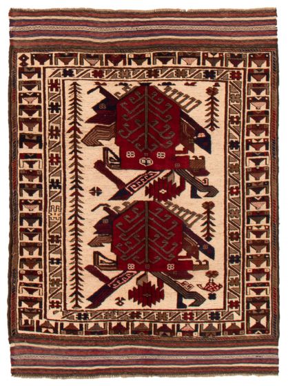 Bordered  Tribal Ivory Area rug 3x5 Afghan Hand-knotted 356035