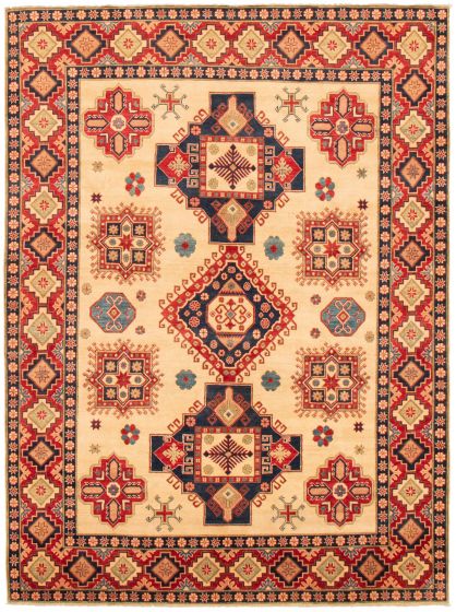 Bordered  Traditional Ivory Area rug 8x10 Afghan Hand-knotted 363695