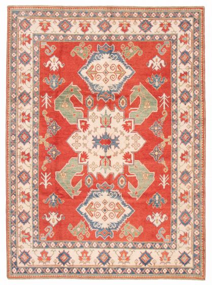 Bordered  Geometric Red Area rug 8x10 Afghan Hand-knotted 378610