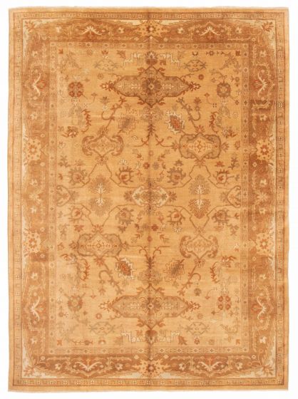 Bordered  Transitional Brown Area rug 9x12 Indian Hand-knotted 378614