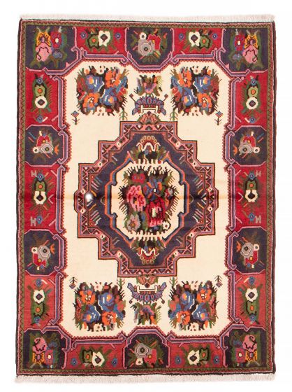 Bordered  Traditional Ivory Area rug 3x5 Persian Hand-knotted 382561