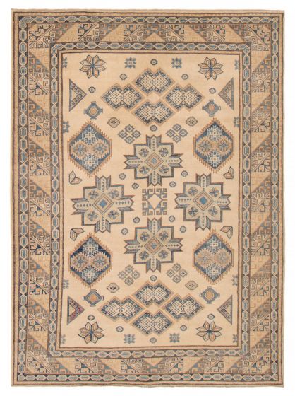 Geometric  Vintage/Distressed Ivory Area rug 6x9 Afghan Hand-knotted 392456